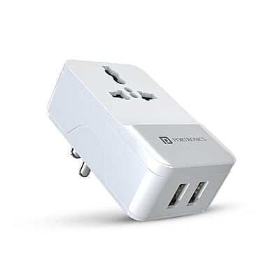 Portronics Adapto III Dual USB Adapter with AC Socket Portronics Adapto III Dual USB Adapter with AC Socket