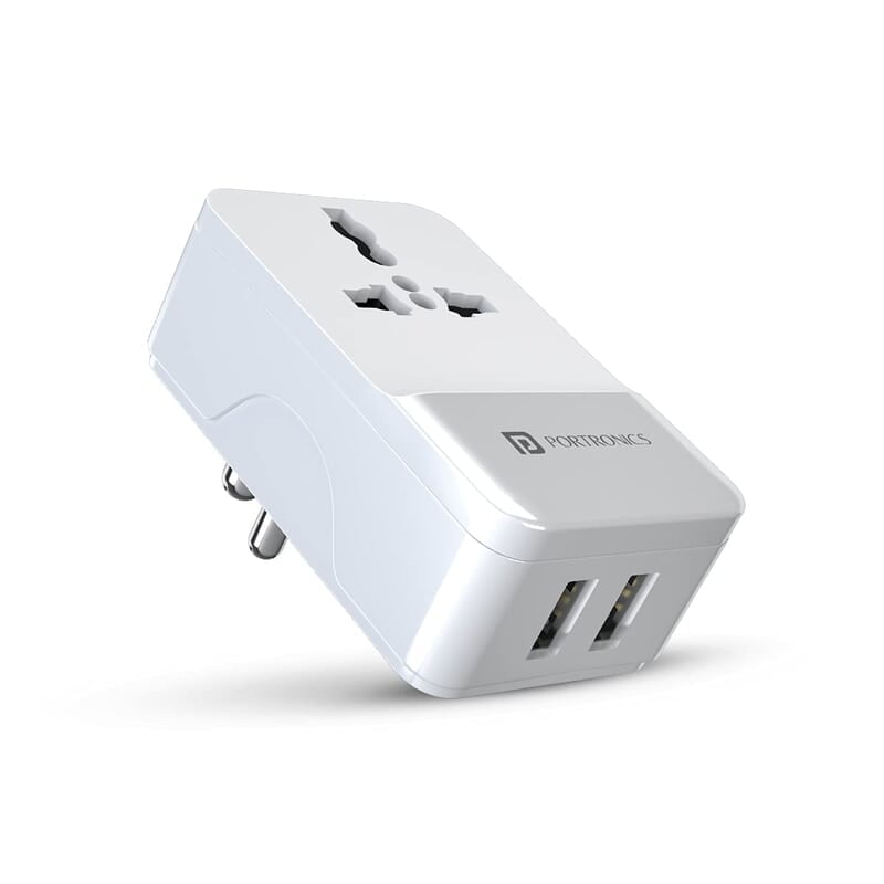 Portronics Adapto III Dual USB Adapter with AC Socket Portronics Adapto III Dual USB Adapter with AC Socket