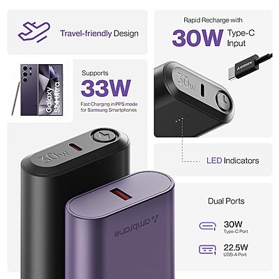Ambrane PowerLit 30 33W PowerBank Ambrane PowerLit 30 33W PowerBank