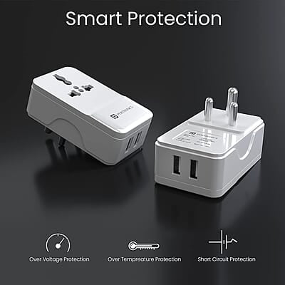 Portronics Adapto III Dual USB Adapter with AC Socket Portronics Adapto III Dual USB Adapter with AC Socket