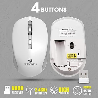 Zebronics Companion 500 Wireless Keyboard and Mouse White Zebronics Companion 500 Wireless Keyboard and Mouse White